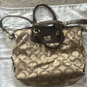 Coach Brown and Tan Tote Bag with Spacious Design and Stylish Pattern